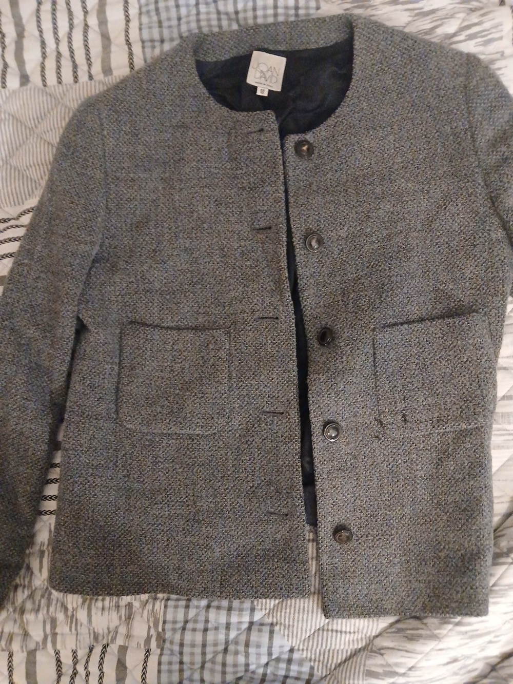 Gray Textured Wool-Blend Women's Blazer Joan And David Size M/L